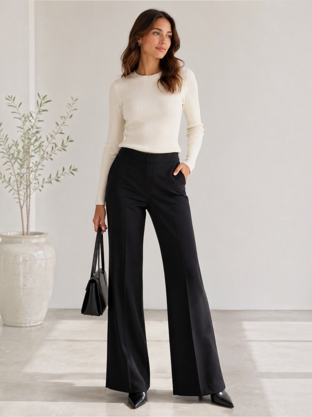 Kobi Halperin Black Crepe Straight Leg Flare Dress Pants Trousers Sz 8